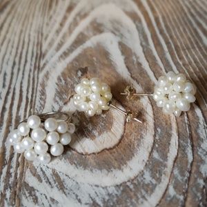 Cultured Freshwater Pearl earrings & ring SS sz 7